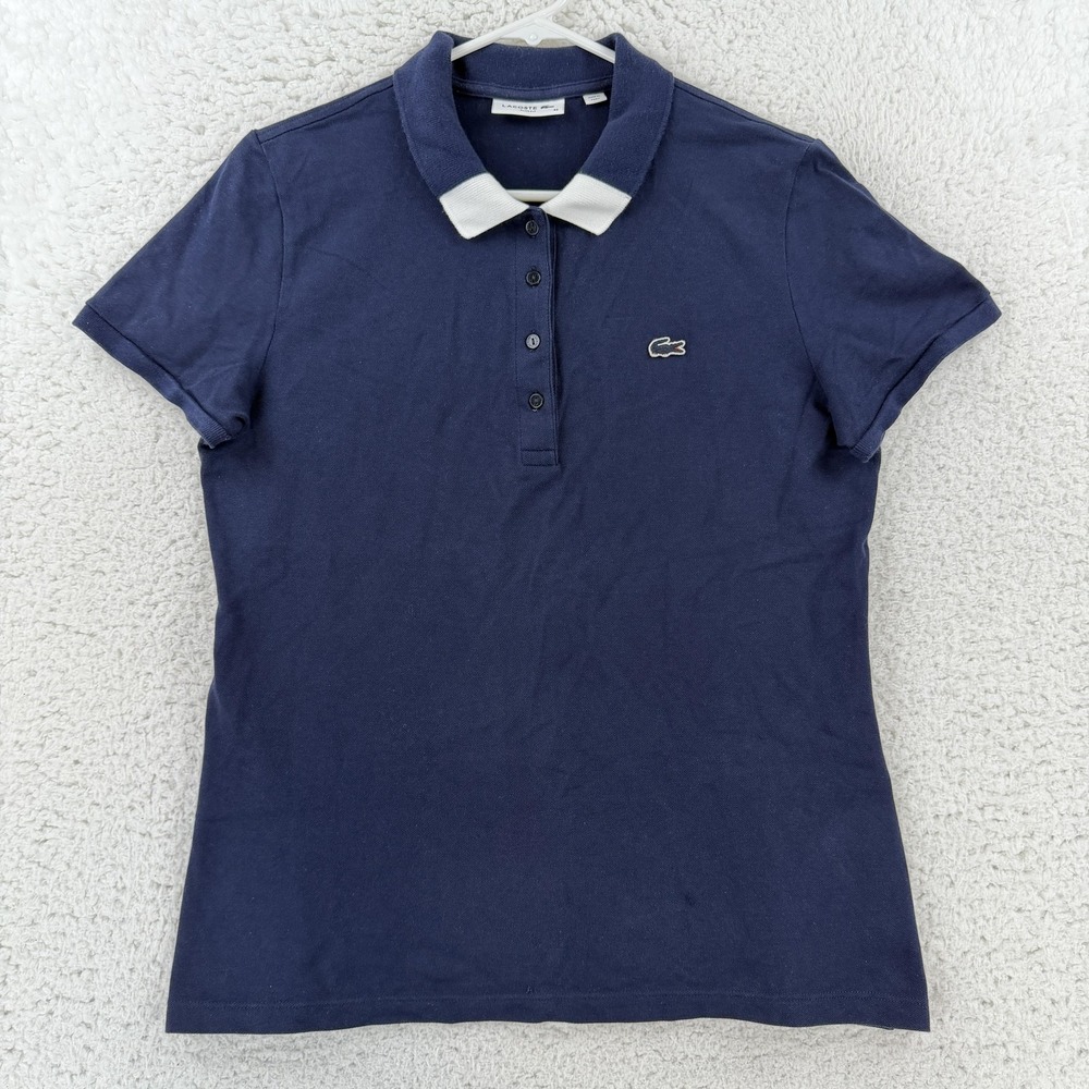 Lacoste Womens Blue Slim Fit Stretch Pique Polo Shirt 44 FA10759